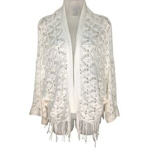 Wet Seal Crochet Fringe Open Front Cardigan One Size Fits All White